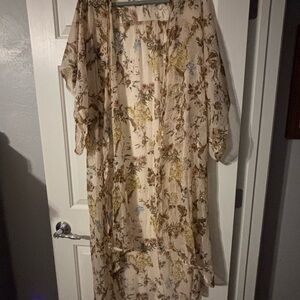 Band of Gypsies Floral Sheer Kimono Top in Pink and Green